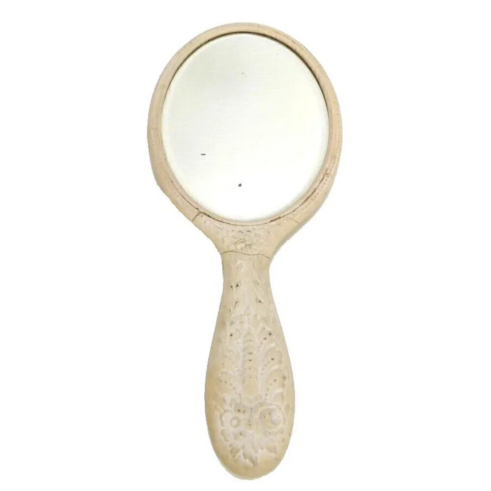 Beige antique hand mirror 9.75